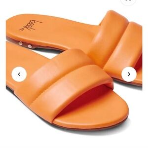 Beek Sugarbird Orange Leather Slide Sandals, new, never worn